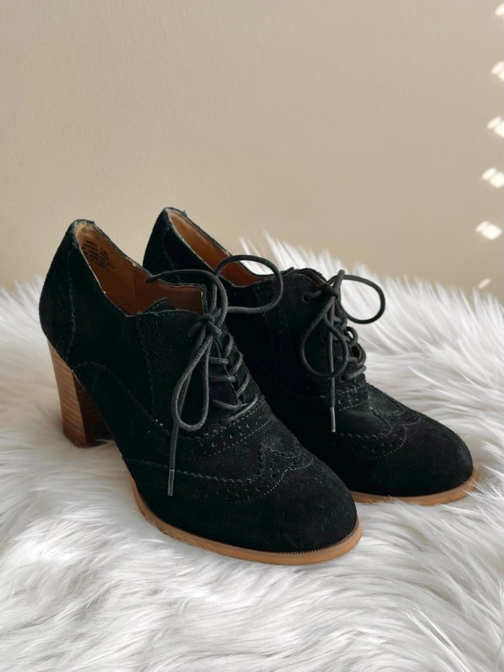 Steve Madden Black Leather Suede Lace-Up Block Heel Oxfords Dark Academia Witchy